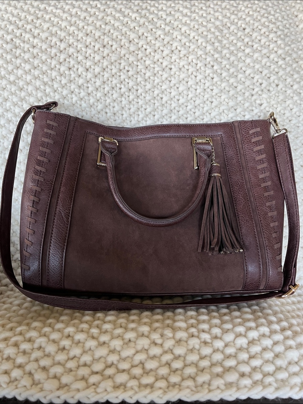 Structured Tassel Shoulder Bag in Dark Brown